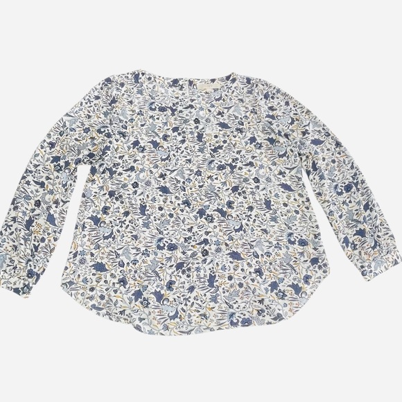 Loft Floral Vine Shirttail Blouse, Blue & Yellow floral top, size L - Picture 8 of 13